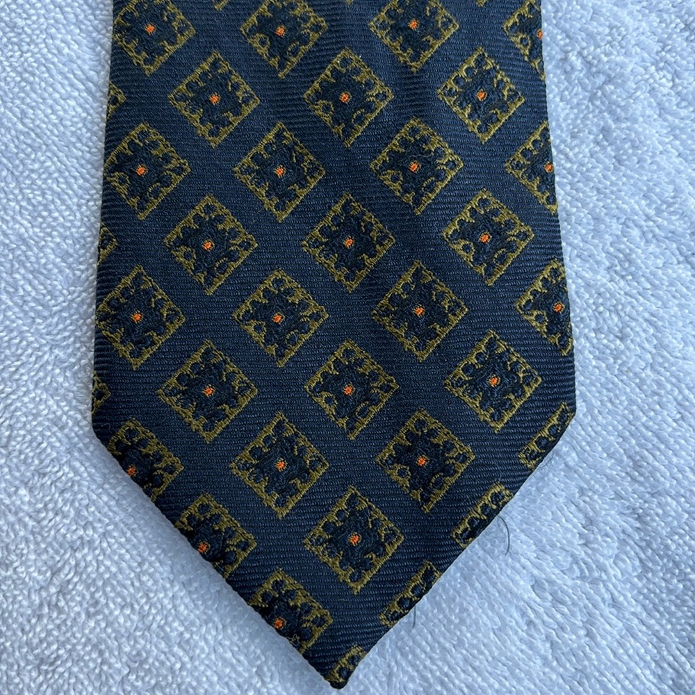 Vintage Ermenegildo Zegna Blue Green Print 100% Silk Men’s Neck Tie